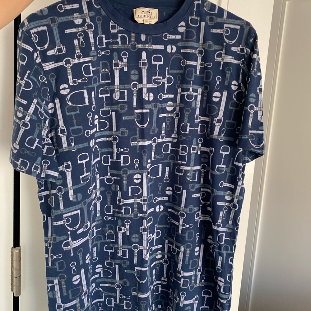 SOLD!!! Hermes Cotton Navy Blue T-Shirt for Men size XXL - Picture 6 of 13